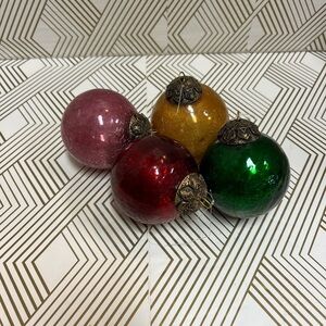 Vintage Kugel Style Crackle Glass Ornaments Set of 4